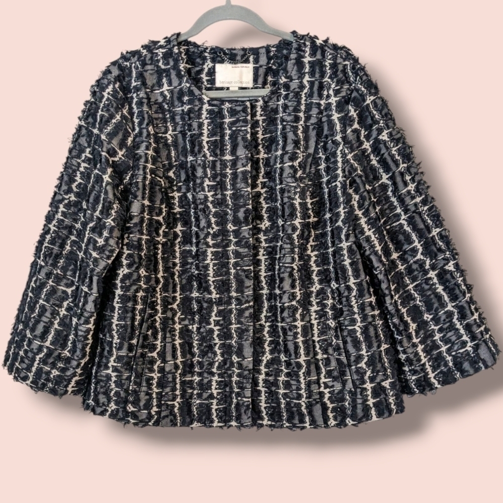 Banana Republic Navy Blue Fringe Jacquard Jacket Size XL Office Workwear Formal